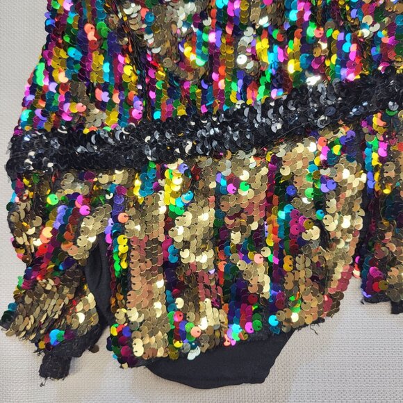 Glamour Costumes Black Gold Colorful Sequin Halter Dance Costume Child Small 4-6 - Picture 6 of 16